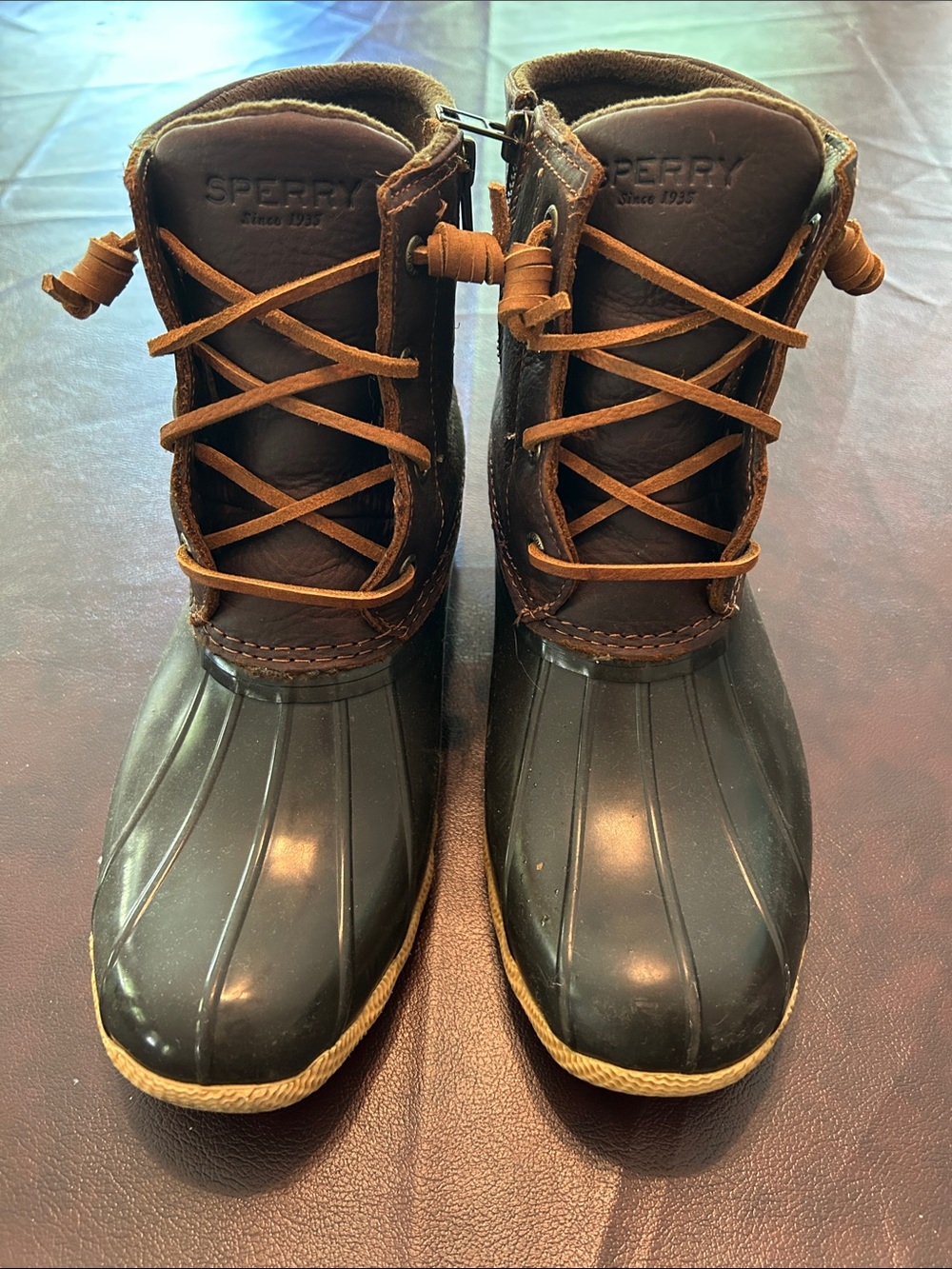 Sperry Brown and Dark Green Lace-Up Duck Boots for Men